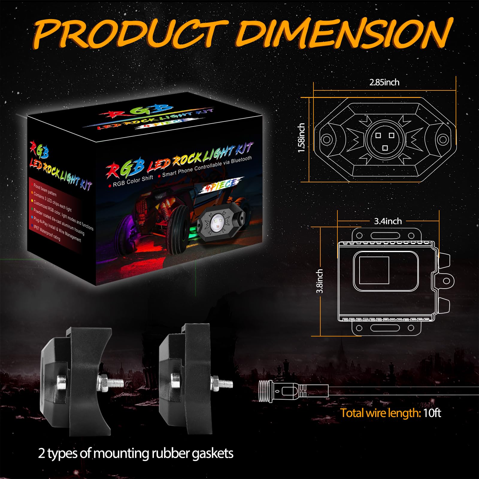 Amazon | RGBロックライトキット、Niwaker 4ポッド LED ロックライト
